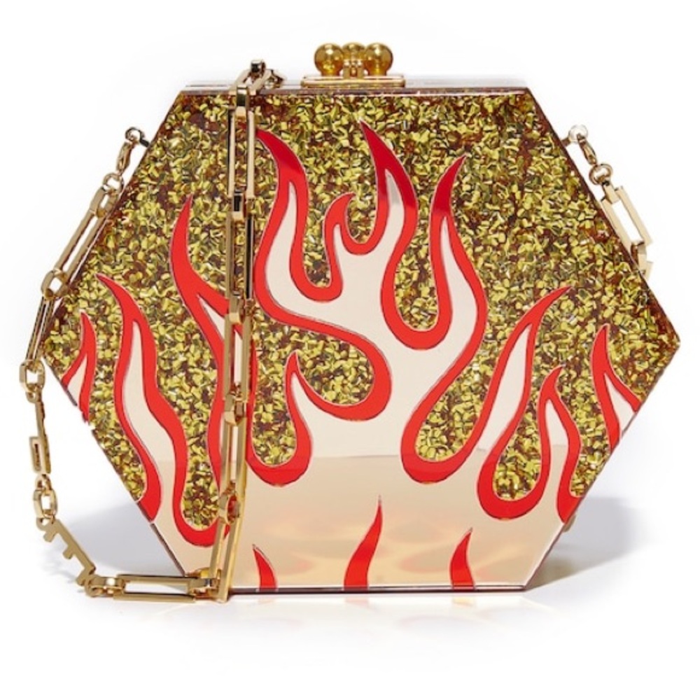 Edie Parker Gold Flames Macy Hexagonal Clutch - Picture 7 of 7